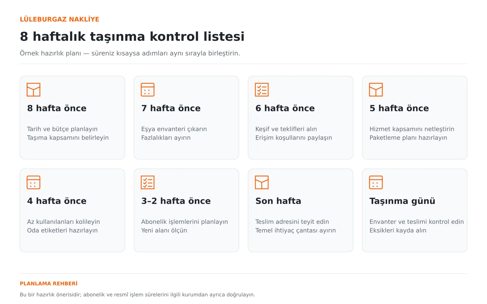 Sekiz haftalık taşınma kontrol listesi: sekiz hafta öncesinden taşınma gününe adımlar